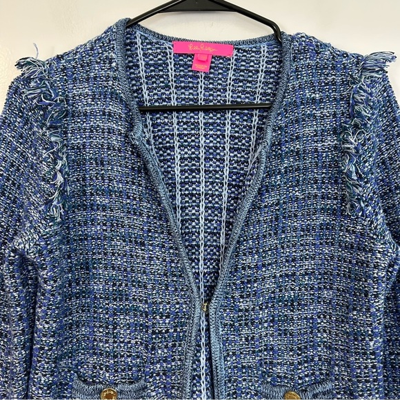Lilly Pulitzer Simona Blue Oyster Day Navy Exotic Tweed Cardigan/Jacket XXS - Picture 3 of 14